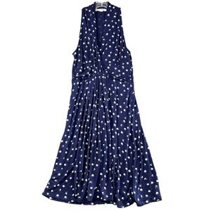 LOFT Sleeveless Navy Polka Dot Dress